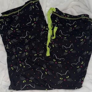 Black Pajama Pants with Cat Print